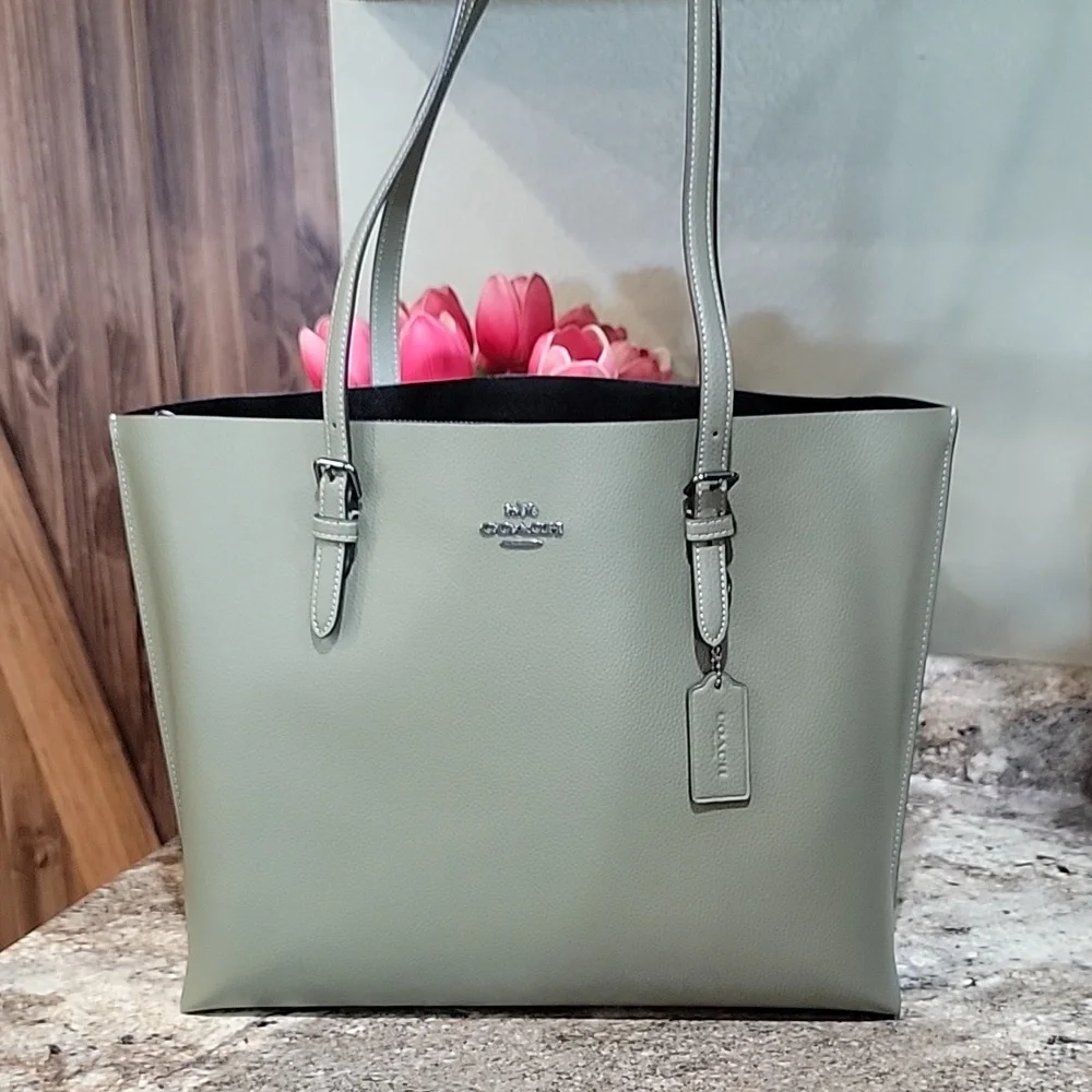 COACH NWOT Pebble Leather Mollie Large Tote Bag Pale Pistachio Green - Picture 1 of 7